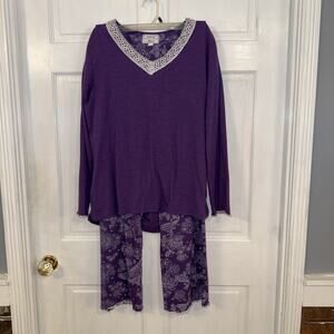 Heavenly Soft Carole Hickman matching purple pajama set Lace Details XL